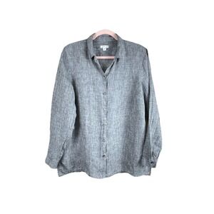 J. Jill‎ Love Linen Essential Shirt Gray Medium Button Down Tunic Classic Casual